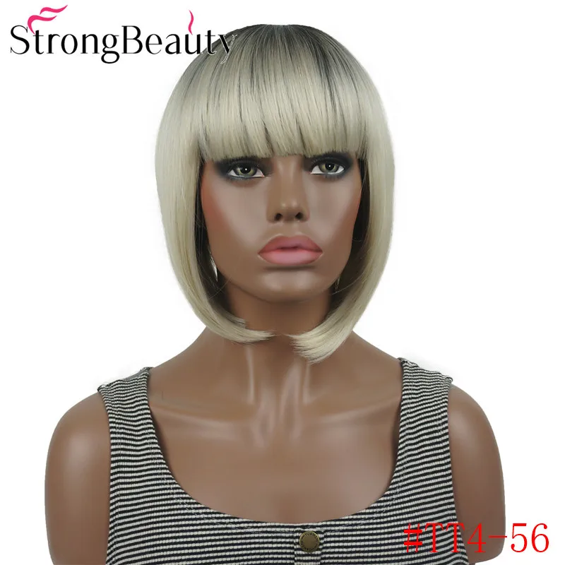 StrongBeauty короткий прямой Боб с аккуратной челкой натуральный синтетический монолитный парик для женщин много цветов