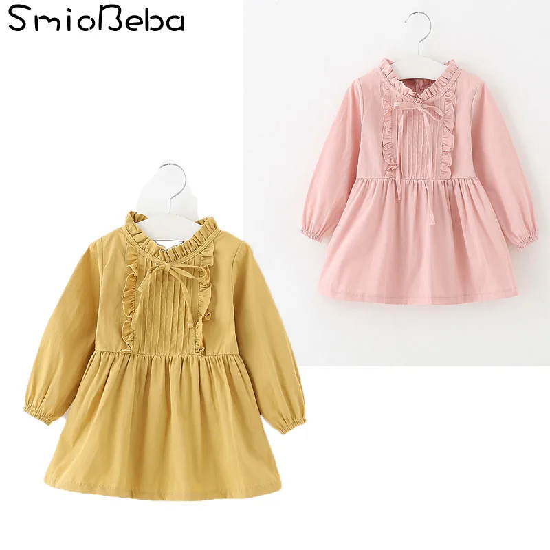 

Baby Korean Style Dress Pink Children Yellow Kids Dresses with Bowknot Newborn Pricess Sweet Dress 2018 Cute Baby Dress 1-5 Year