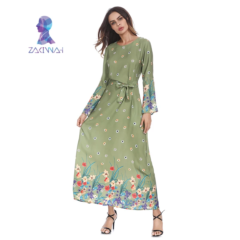 

Popular Islamic Muslim Women's Dress Abaya Elegant Islamic Clothing Muslim Dress Fabric Women Bohemian Maxi Long Printing dress