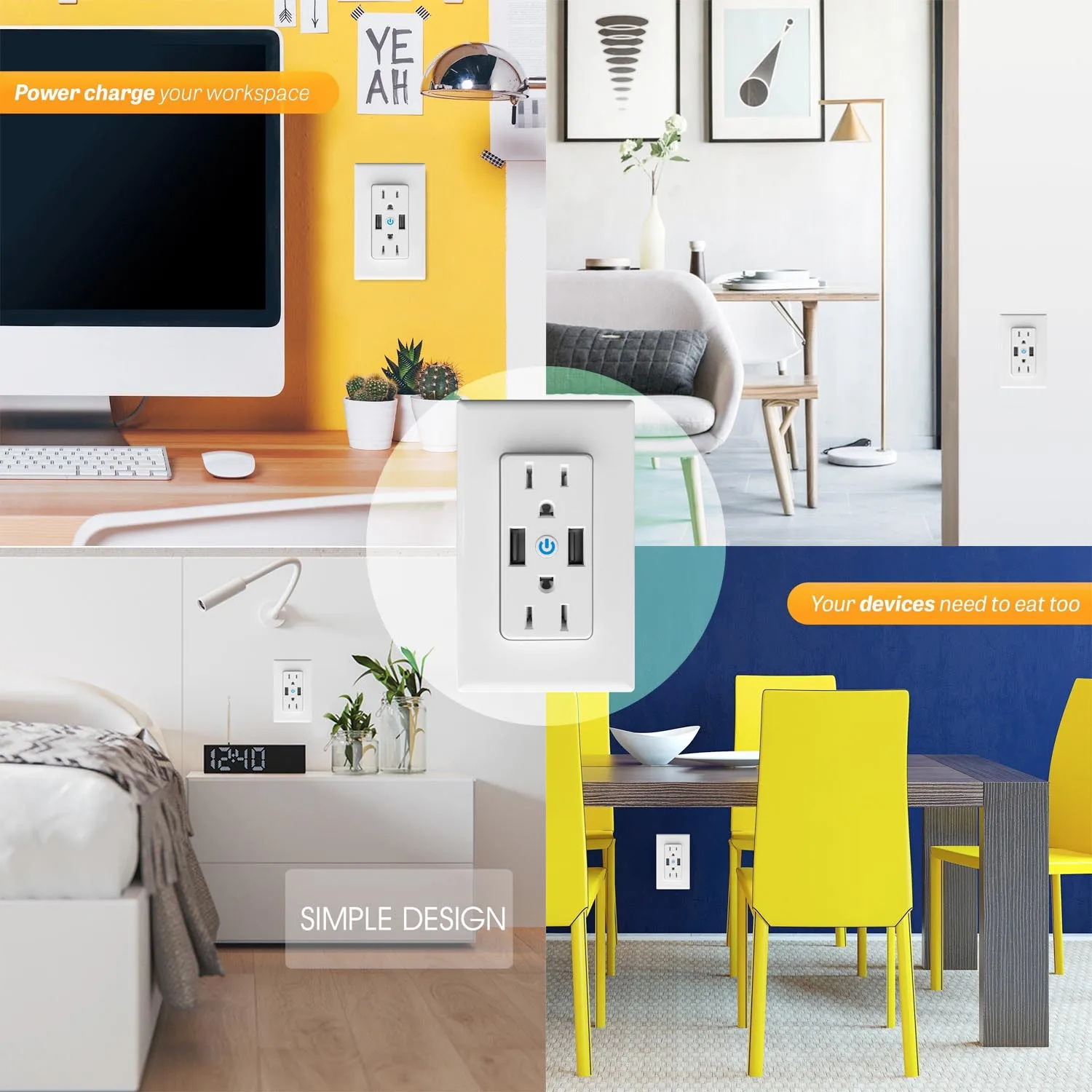 Умная розетка с 2 USB портами и двумя розетками|Электрические розетки| |