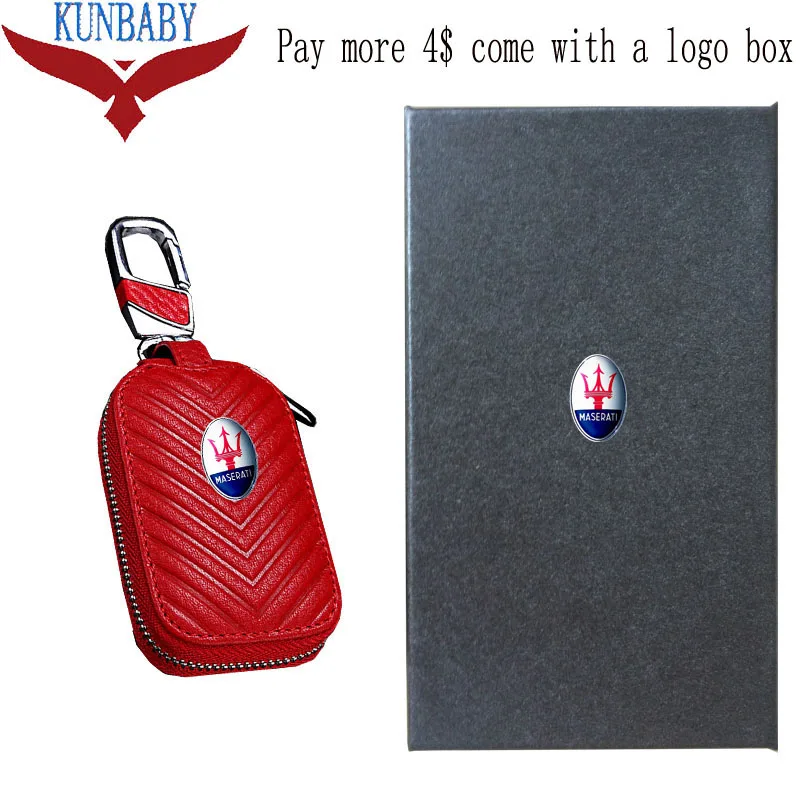 KUNBABY Новое поступление пояса из натуральной кожи сумка ключи чехол женские кошельки модные для женщин ключница держатели Carteira для Maserati 2 - Название цвета: Red with logo box