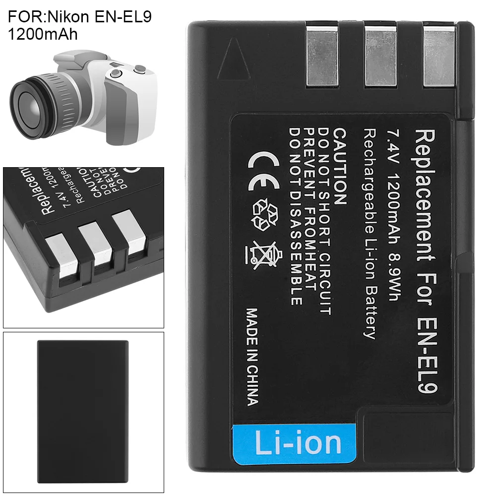 7.4V 1200mAh 8.9Wh EN-EL9 EN EL9A Li-ion Rechargeable Digital Camera Battery for Nikon DSLR D40 D40X D60 DSLR D3000 DSLR D5000 7.4V 1200mAh 8.9Wh EN-EL9 EN EL9A Li-ion Rechargeable Digital Camera Battery for Nikon DSLR D40 D40X D60 DSLR D3000 DSLR D5000