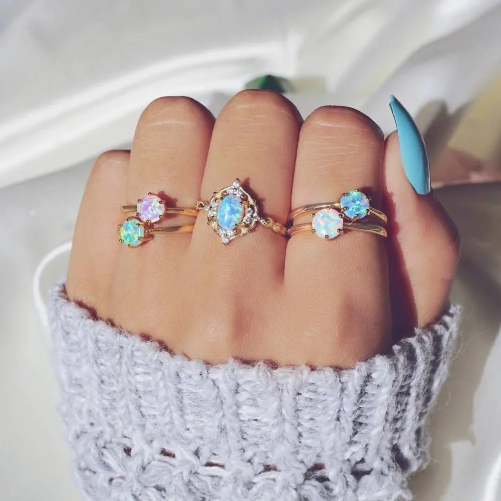 

2019 New Delicate Colorful Crystal Ring Set Cute Star Candy Color Combination Rings for Women Accessories Jewelry