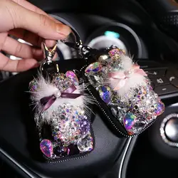 Мода Ключевые сумка со стразами для женщин и девочек водительских прав Перл diamante rhinestone красочные хрустальный ключ случае