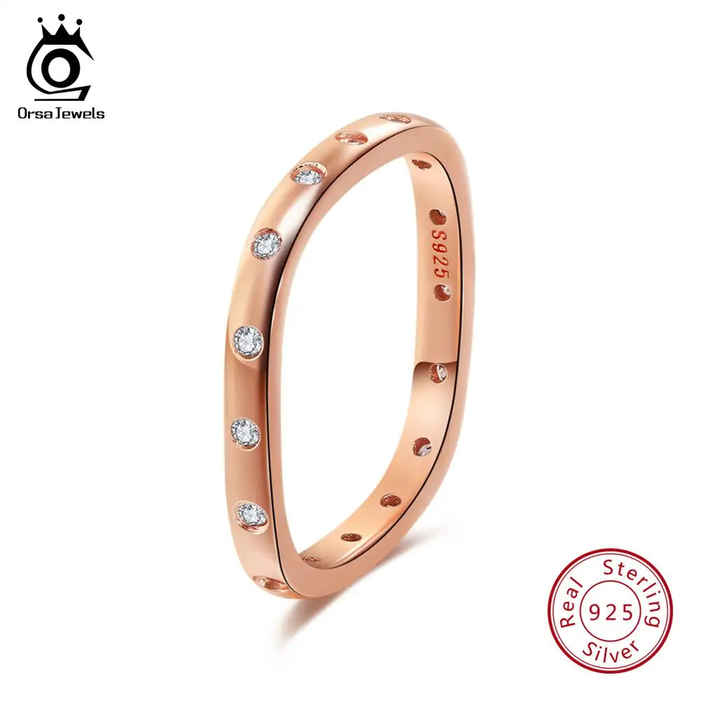 ORSA JEWELS классическое подлинное 925 пробы Серебряное кольцо вечности AAA кубическое женское кольцо с цирконом свадебное обручальное ювелирное изделие SR51 - Цвет камня: Rose Gold