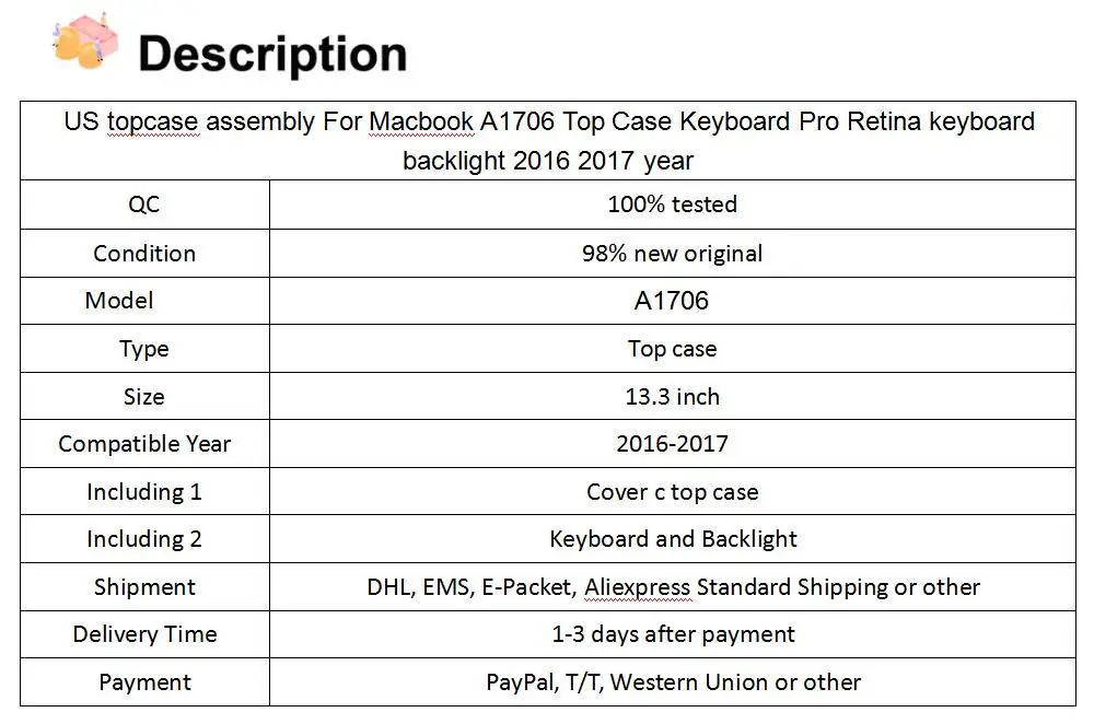 США topcase в сборе для Macbook A1706 Топ чехол клавиатура Pro Клавиатура с ретиной подсветкой год