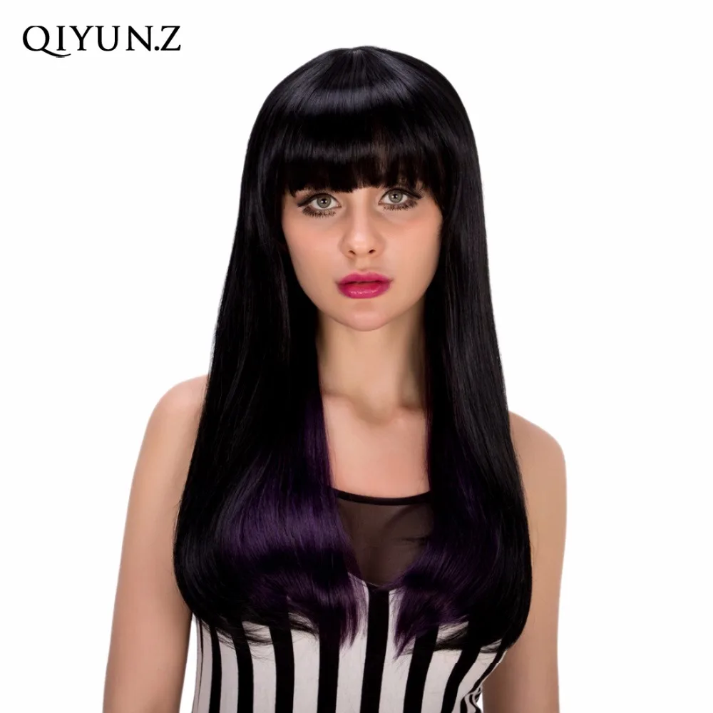 

Women's Synthetic Wig Long Straight Hair Wigs Heat halloween black purple Hair full wig Resistant Fiber Cheap Cosplay Wig