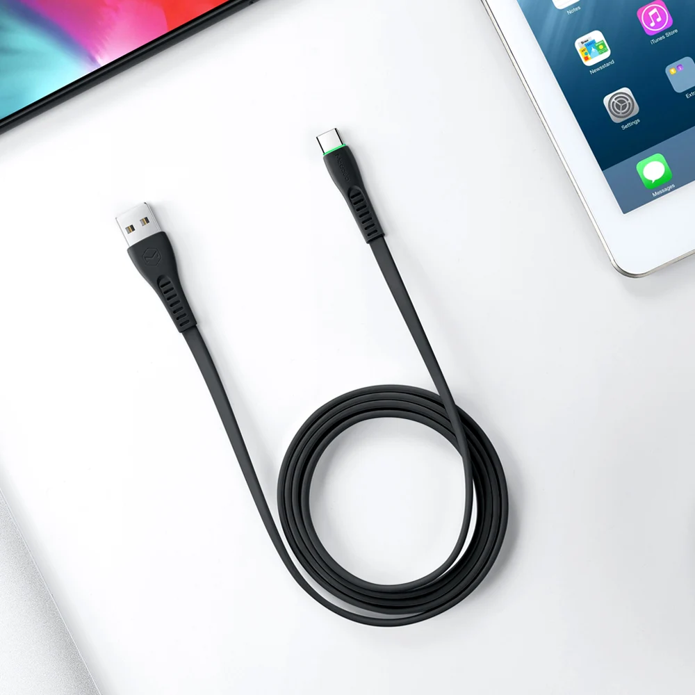 Mcdodo usb type-C кабель 3A быстрая зарядка QC3.0 для samsung S10 huawei xiaomi redmi note 7 Pro зарядное устройство для телефона светодиодный USB C кабель для передачи данных - Цвет: Black