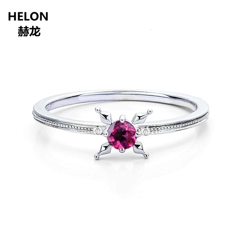 

Solid 14k White Gold Natural Ruby Dianonds Ring Engagement Wedding Women Ring Unique Cut Romantic Fine Jewelry Party Gift