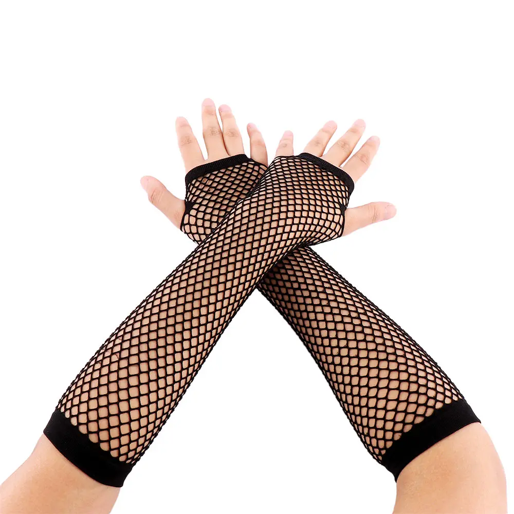 1 Pair Fashion Black Neon Fishnet Fingerless Long Gloves Leg Arm Cuff Party Wear Fancy Dress For Womens Arm Warmer|Women