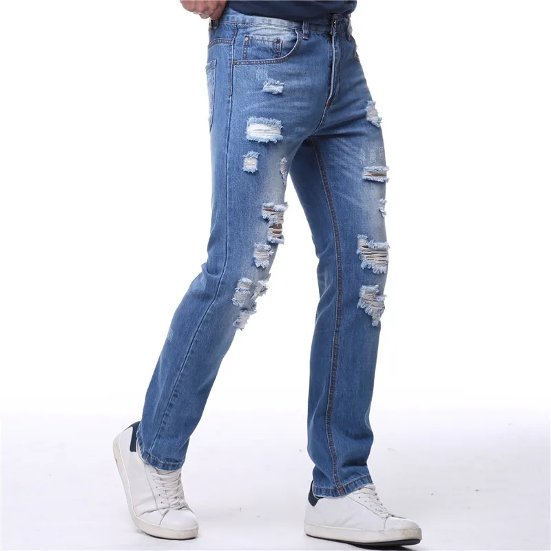 MORUANCLE Модные мужские Марка NEW Fashion Hi Street разрушенные джинсовые штаны Прямые рваные джинсовые брюки для мужчин промывают синий плюс размер 28-42