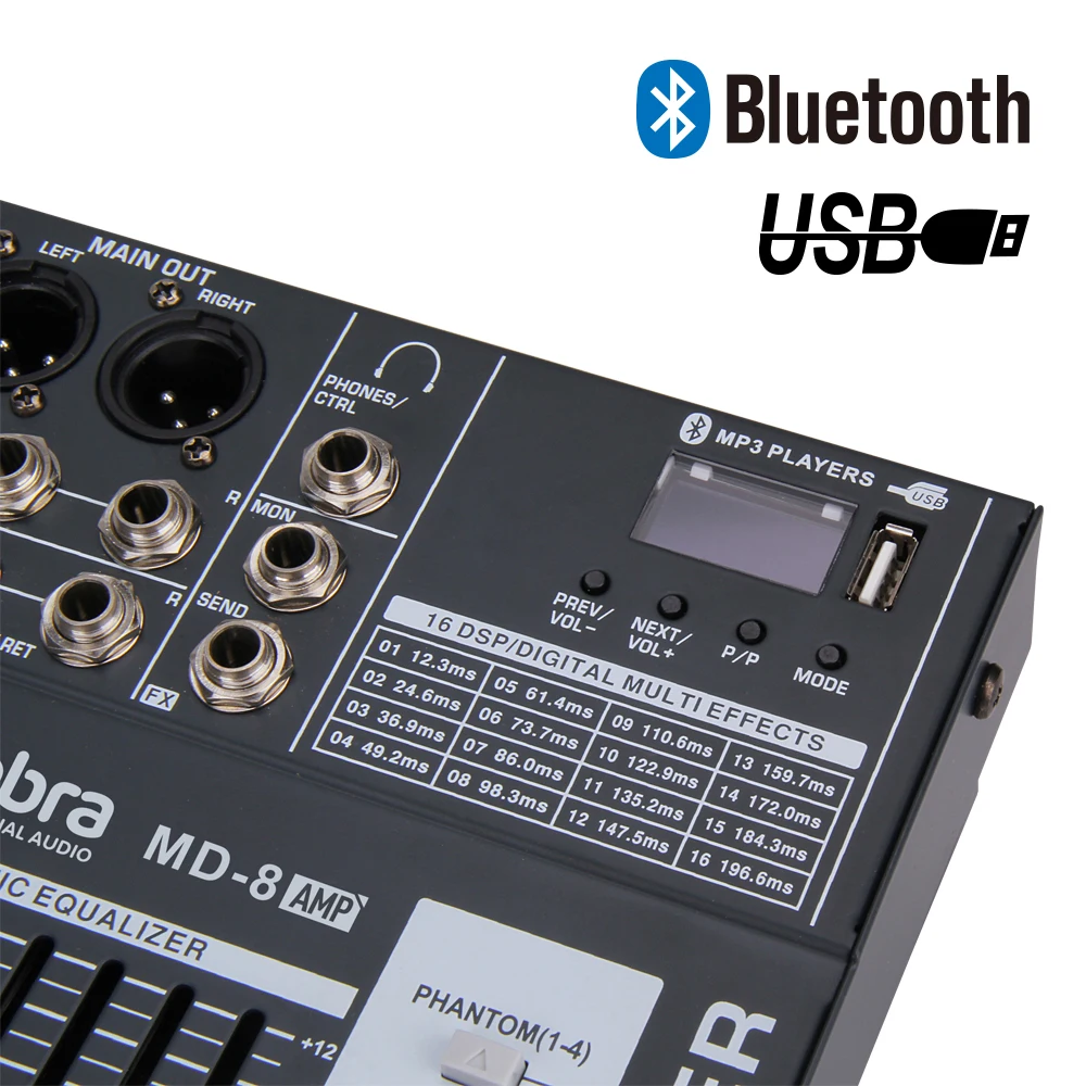 US $177.75 Good Quality Clean Sound8 Channels 360 Watt Power Amplifie Mixer Digital Audio Dj Controller With 48V Phantom Power USB Slot