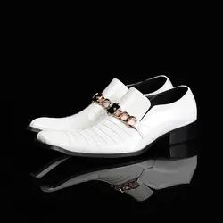 Мужские ночной клуб шикарный металлический декор слипоны туфли из лакированной кожи для вечеринки Лоферы шикарные a5