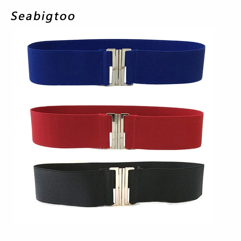 Wide fashion sliver metal Buckle Design belts for woman High Elastic Women Waist Belt 2018 New