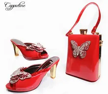 Capputine New Fashion PU Leather Shoes And Mini HandBag Set Italian Style Woman Pumps Shoes And Matching Set For Party G32