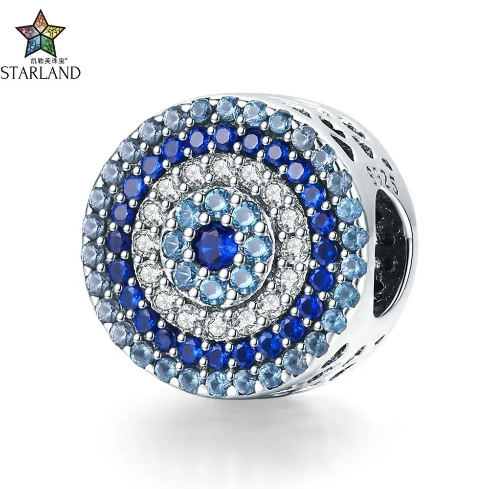 

XINHUI Fashion New 925 Sterling Silver Blue Eye Lucky Blue Cubic Zircon Beads Charms fit Necklace Bracelets DIY Jewelry