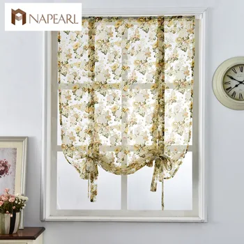 

NAPEARL Roman Curtains Cafe Style Short Tulle Fabrics Sheer Panel Modern for Kitchen Flower Window Treatment Voile
