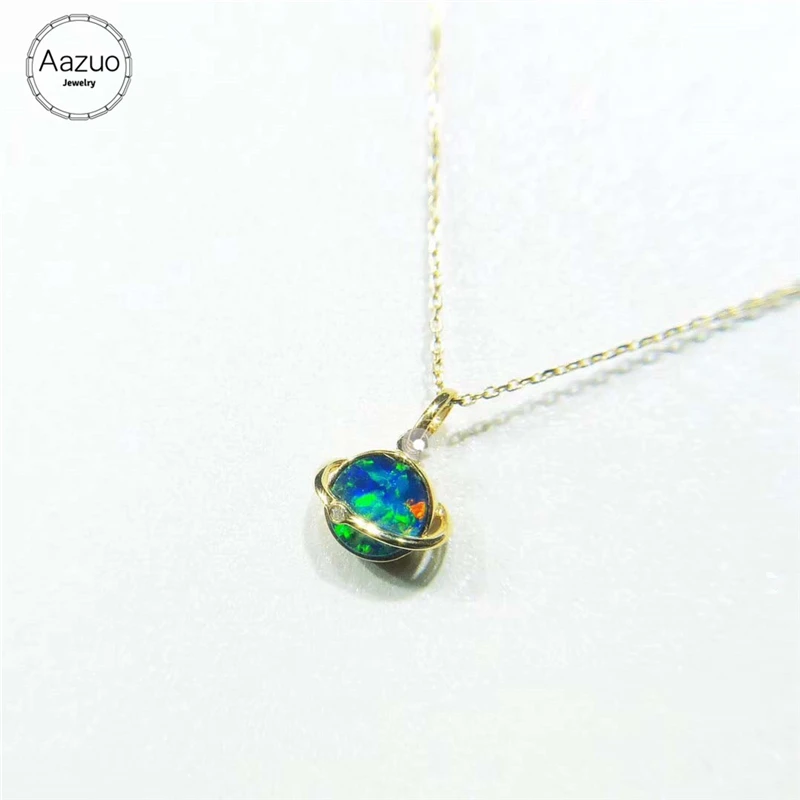 Aazuo 18 K ожерелье с опалом из желтого золота с круглым Синим Опалом С бриллиантами, подарок на день Святого Валентина
