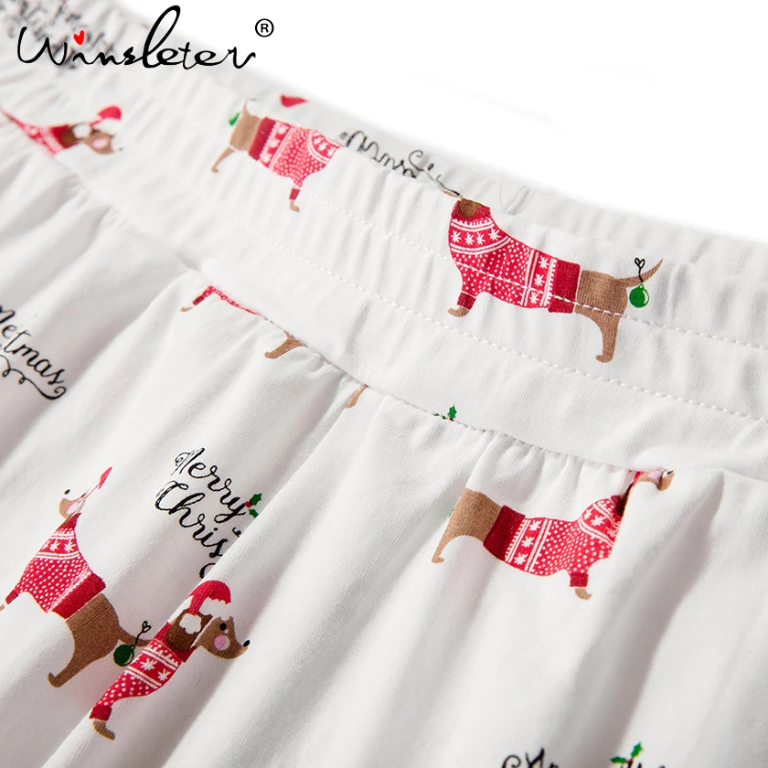 Women Christmas pajama sets dachshund with santa hat dog print 2 pieces set crop top + shorts elastic waist loose pyjamas S7N001