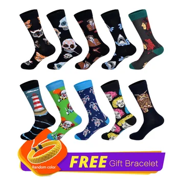 

LIONZONE 10Pairs/Lot New Arrived Hot Fashion Mens Socks Colored Designer Street Wear Hip Hop Art Socks Gift for Men Happy Sock
