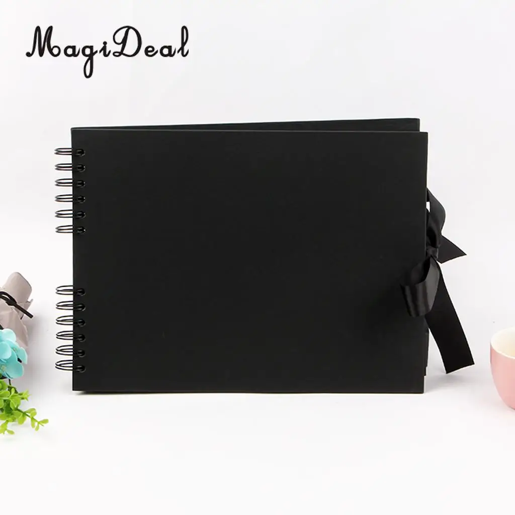 A4 Size 40 Pages Ribbon Bow Kraft Paper Scrapbook Photo Album Display Book Wedding Memory Book
