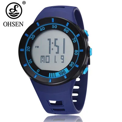 Reloj Masculino, мужские спортивные часы с резиновым ремешком, OHSEN, цифровые, Hombre, 5 АТМ, водонепроницаемые, ударопрочные, наручные часы с будильником, мужские часы - Цвет: Blue