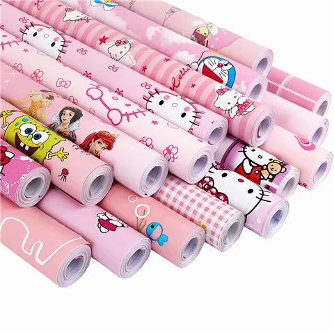 

New Boy girl pink blue children's bedroom pvc wall stickers cartoon cat animal paper wallpapers self-adhesive waterproof mildew