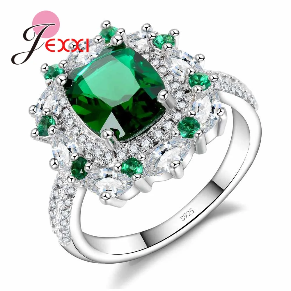 

JEXXI Top Quality Romantic Women Ring 925 Sterling Silver Green Cubic Zircon CZ Crystal Jewelry Nice Valentine's Lover Gifts