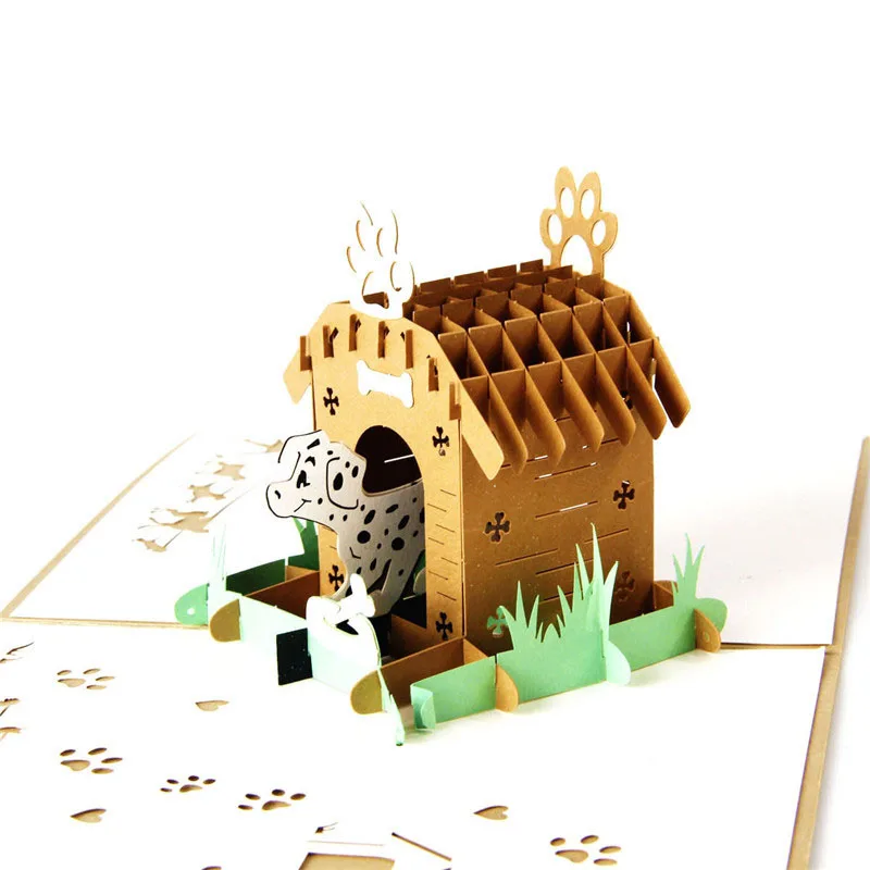  3D Laser Cut Handmade Carving Cute Dog Cage House Dinasour Paper Invitation Greeting Cards PostCard - 32791880423