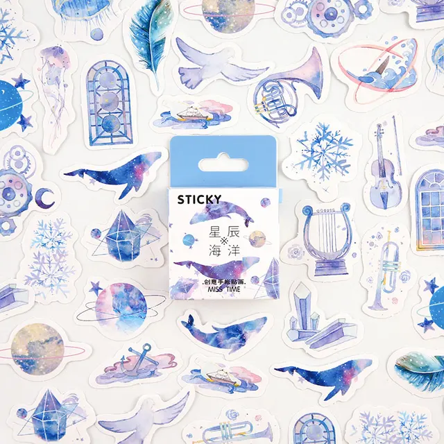 Mr.paper 46Pcs/box Cute Diary Stickers Scrapbooking Girl Generation Series Planner Japanese Kawaii Decorative Stationery Sticker Starry Sea