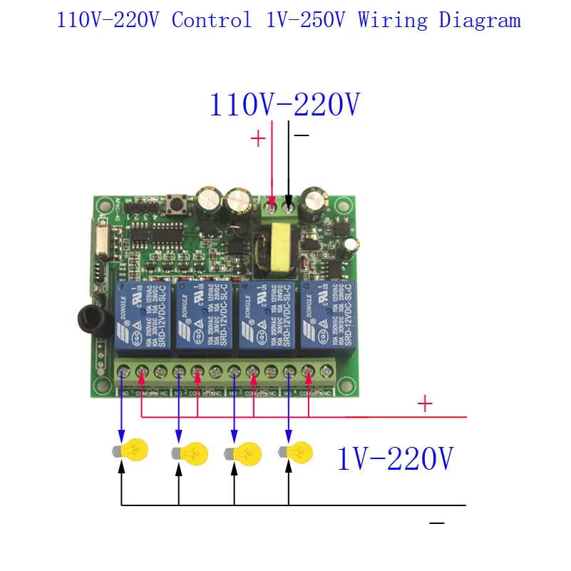 220V 4CH переключатель 433 Mhz/315 MHz универсальный беспроводной пульт дистанционного управления выключатель света беспроводной 4 канала 110 V-220 V релейный модуль