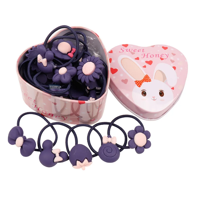 pink box navy 20 шт./лот, новинка, Подарочная коробка, для девочек, Мультяшные резинки для волос, эластичные милые повязки на голову, цветочные резиновые ленты Головные уборы, аксессуары для волос - Цвет: pink box navy