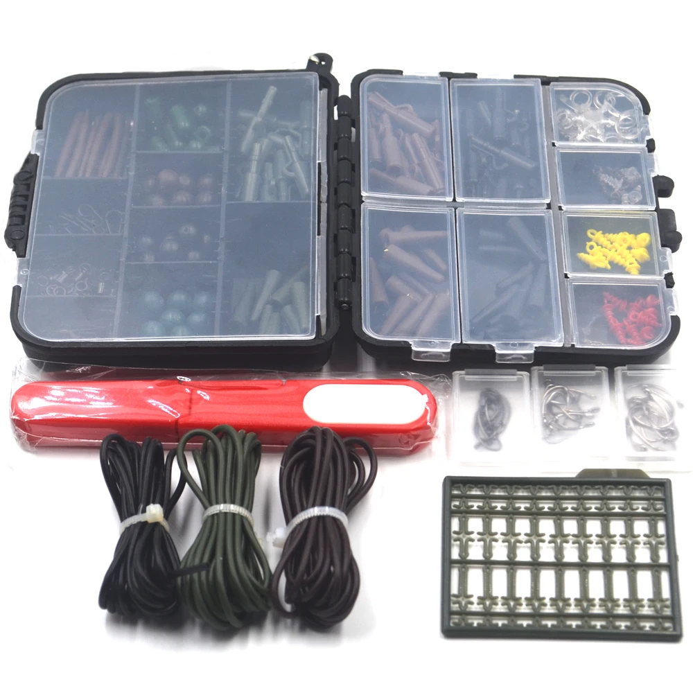 Tanie 1 zestaw Assorted Carp akcesoria wędkarskie linia nożyczki korek hak obrotowy gumowy rękaw Sinker Lock Hair Rig itp. Terminal Tackle