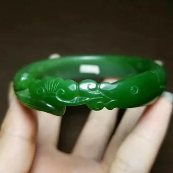 

h11#Russian material and Tian Yu ice bottom spinach green cat eye jasper fish bracelet