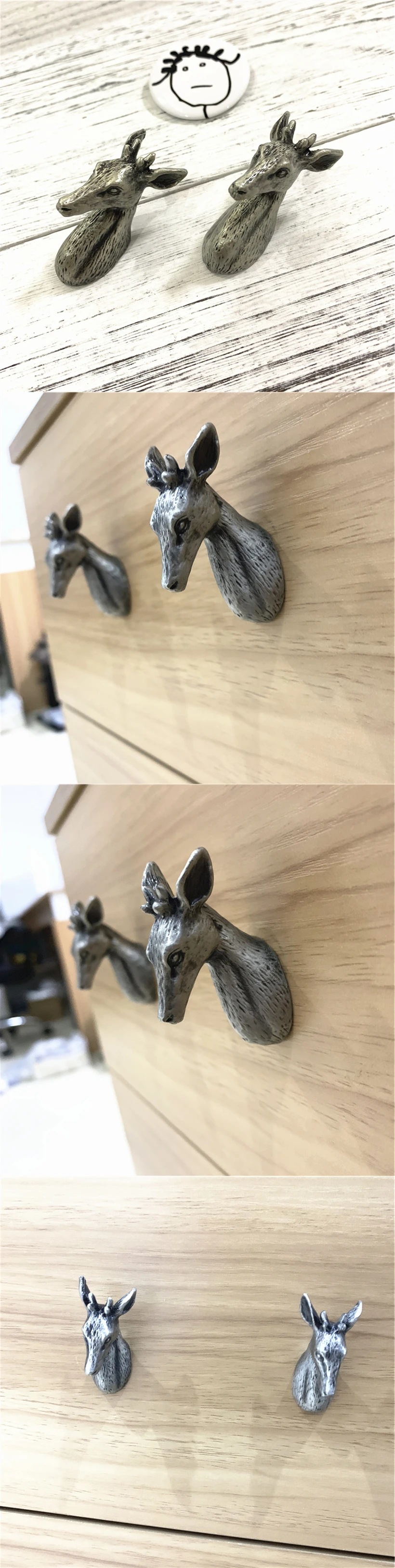 LCH в скандинавском стиле, голова оленя, слон, олень, креативная матовая Серебряная ручка, винтажная ручка для шкафа из свинцового сплава, выдвижной ящик