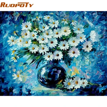 

RUOPOTY Blue Flower DIY Painting By Numbers Handpainted Oil Painting Modern Abstract Wall Art Picture For Home Decoration 40x50