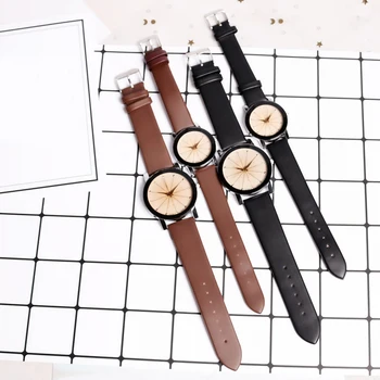 

New Couples Watches Leather Quartz Watch Mens Ladies Fashion Wrist Watch Full Stainless Steel Triangle Gear Watch Gift
