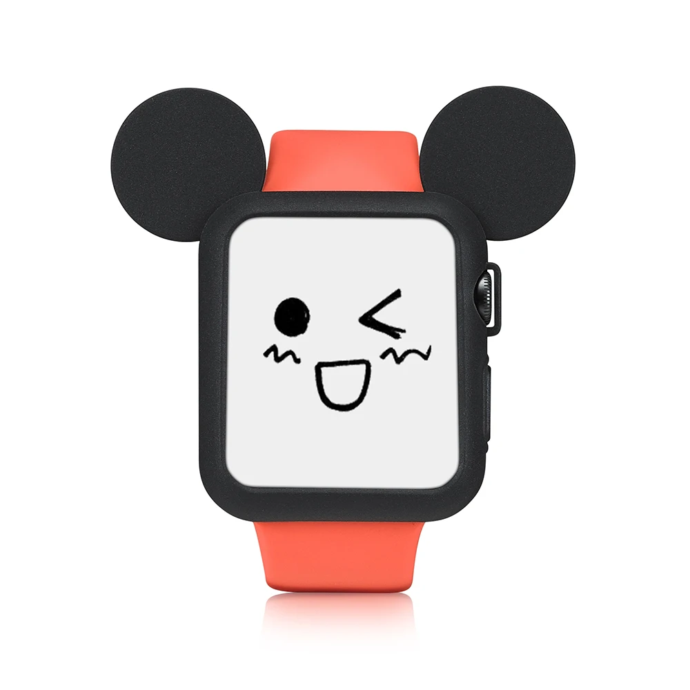 Mouse ears Black Защитный чехол GUYO для Apple Watch с милыми ушками для Apple Watch series 3 2 1 цветной 38 мм 42 мм мягкий силиконовый - Цвет: Mouse ears Black