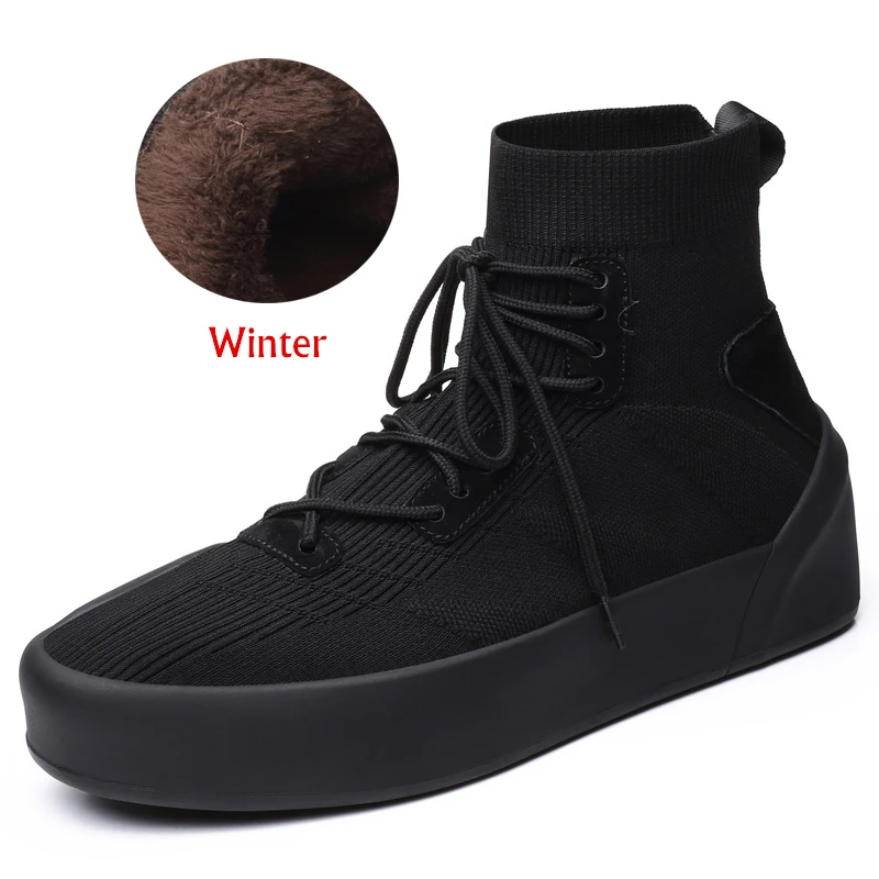 Misalwa/мужские носки, 38-45, высокие, повседневные, тянущиеся, мужские, вулканизированные, зимние, весенние, на шнуровке, кроссовки на плоской подошве/2,5 см, увеличивающие рост - Цвет: Winter Black