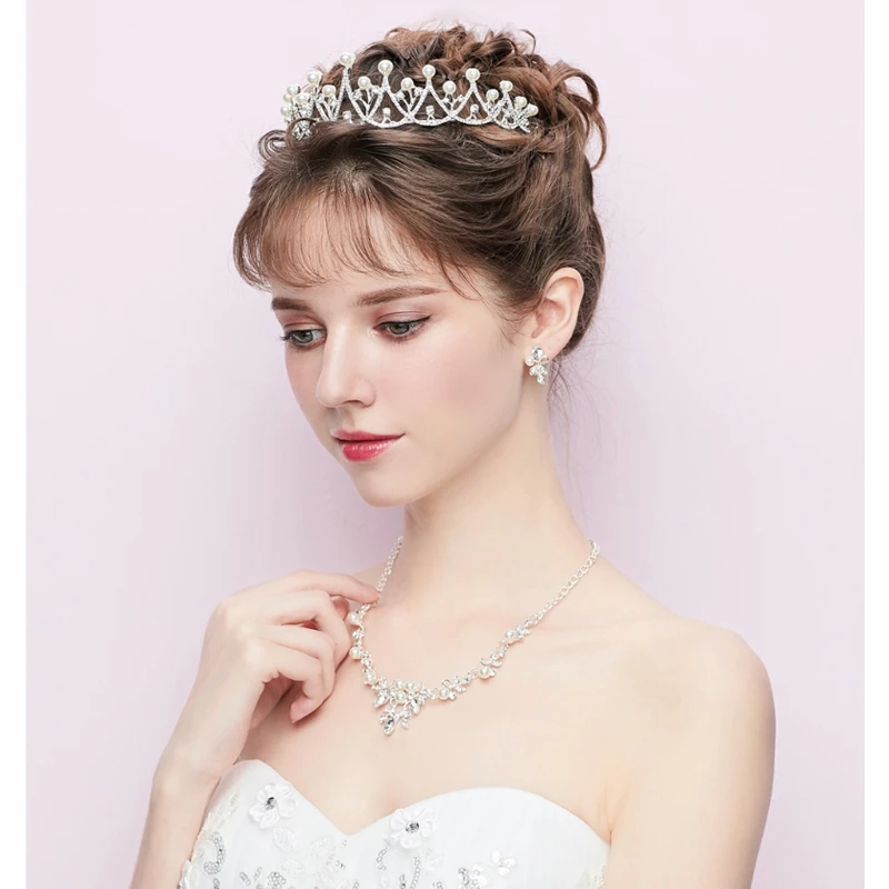 

Shiny Faux Pearl Princess Crown Headband Rhinestone Wedding Tiara Bride Prom New