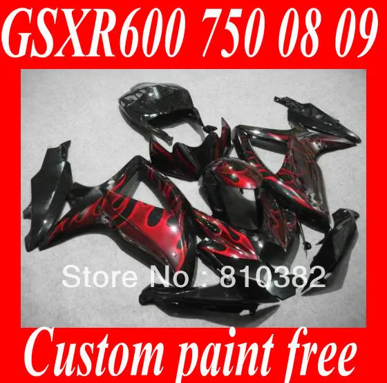 

Injection mold Fairing kit for SUZUKI GSXR600 750 08 09 GSXR600 GSXR750 K8 2008 2009 red flames black Fairings set+7gifts YA06
