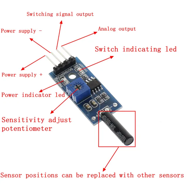 Vibration Sensor Module Normally Opened Type SW18010P Vibration switch alarm sensor module for Arduino - Image 5