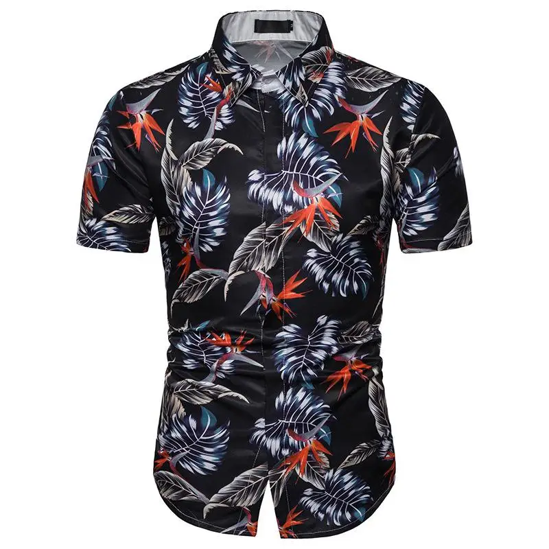 

Hawaiian for Man Beach Floral print Casual Short Sleeve Flower Blouse Men Slim Fit Social Shirt Men