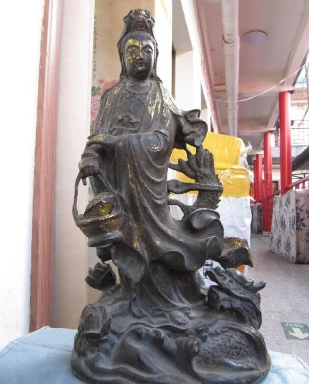 

150624 S2167 China Buddhism Copper Bronze Kwan-Yin Guan Yin Bodhisattva Ride on Dragon Statue discount 30% (C0324)