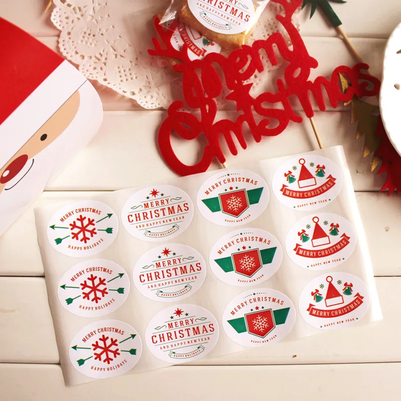 Christmas vintage sticker red green merry christmas cookie bag gingerbread sealing paster in