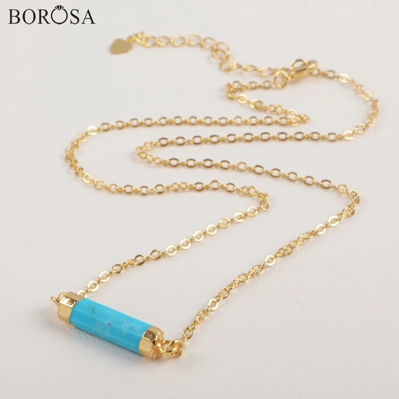 

BOROSA Dropship Natural Turquoises Point Faceted Connector Pendant Necklace Blue Stone Jewelry Gifts