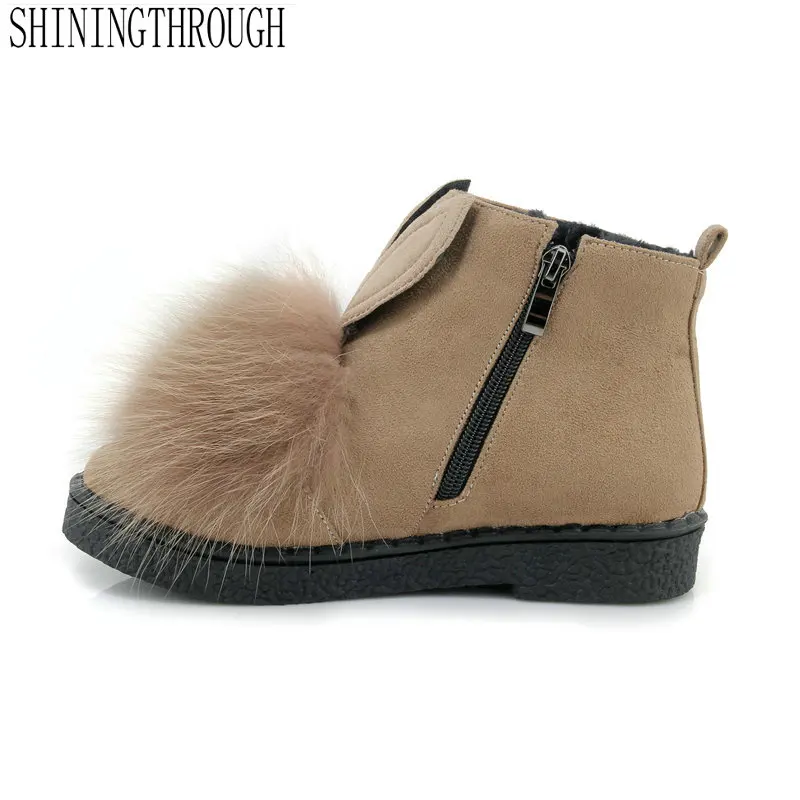 

2019 women fashion real fur ankle snow boots round toe 3cm low heel women shoes to keep warm in winter casual party shoes