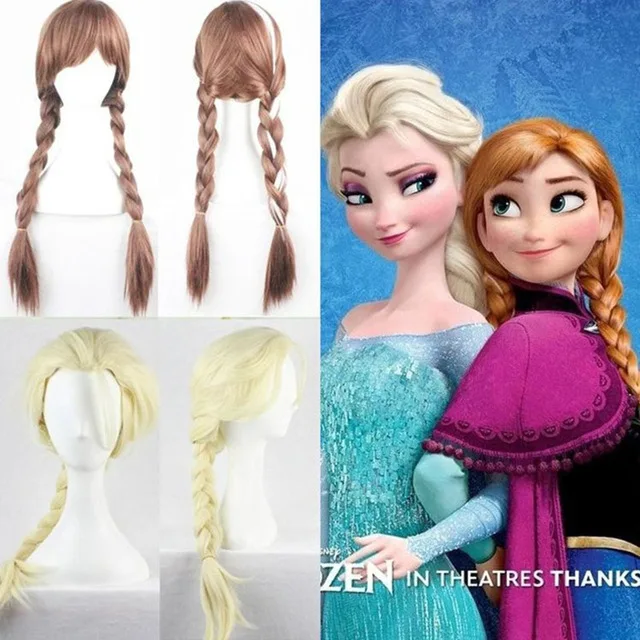 

Cartoon Elsa Anna Cosplay Doll Wig Headband Crown hairband Princess Series Halloween Cos Anime Haired Blond Pigtails Doll Wig