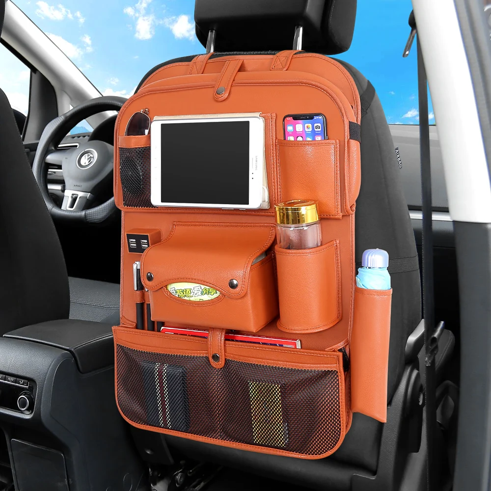 Car Leather Firm Back Seat Storage Hang Bag Organizer Stowing Tidying Baby Kids Sundry Specially Automobile Interior Accessories