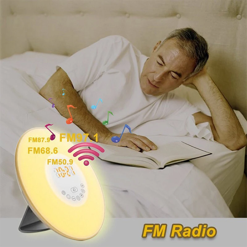 Digital-wecker Bunte Sonnenaufgang Aufwachen Licht Lampe Natur Nachtlicht Mit Sounds FM Radio